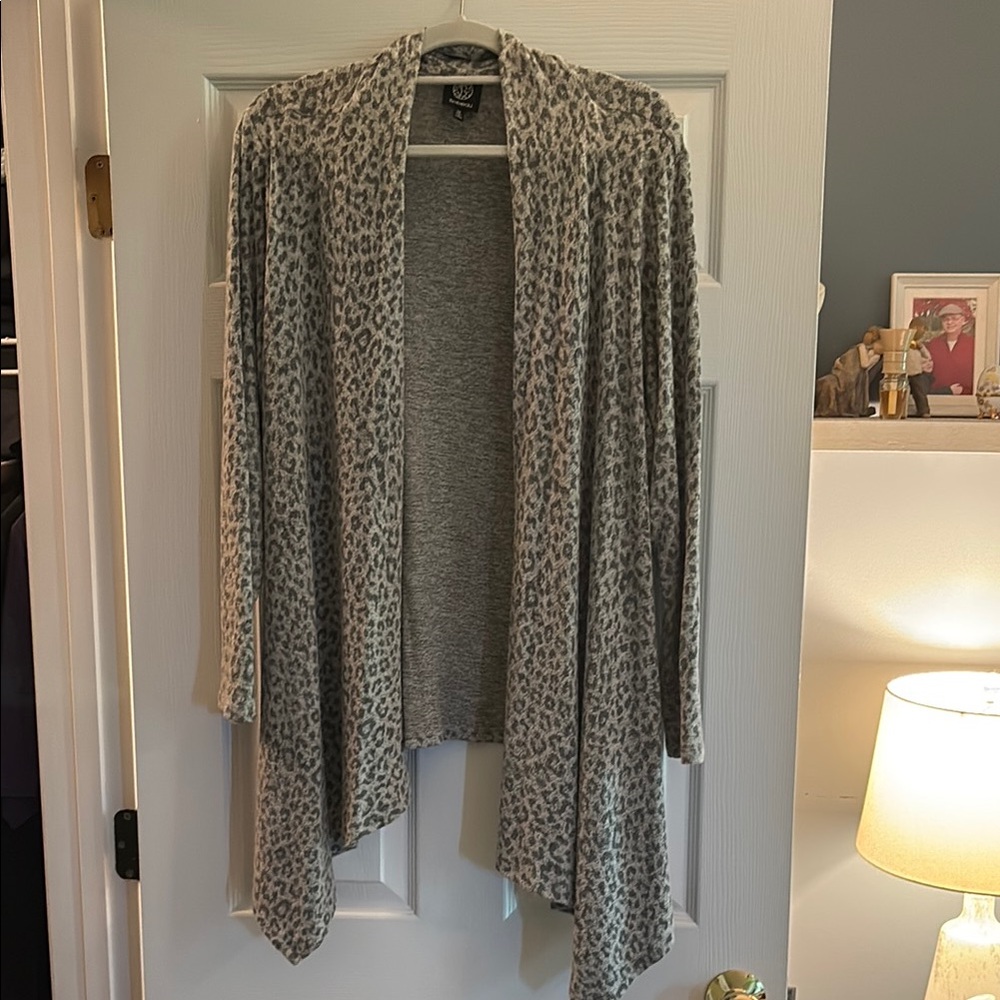 Bobeau Leopard Print Open Front Cardigan